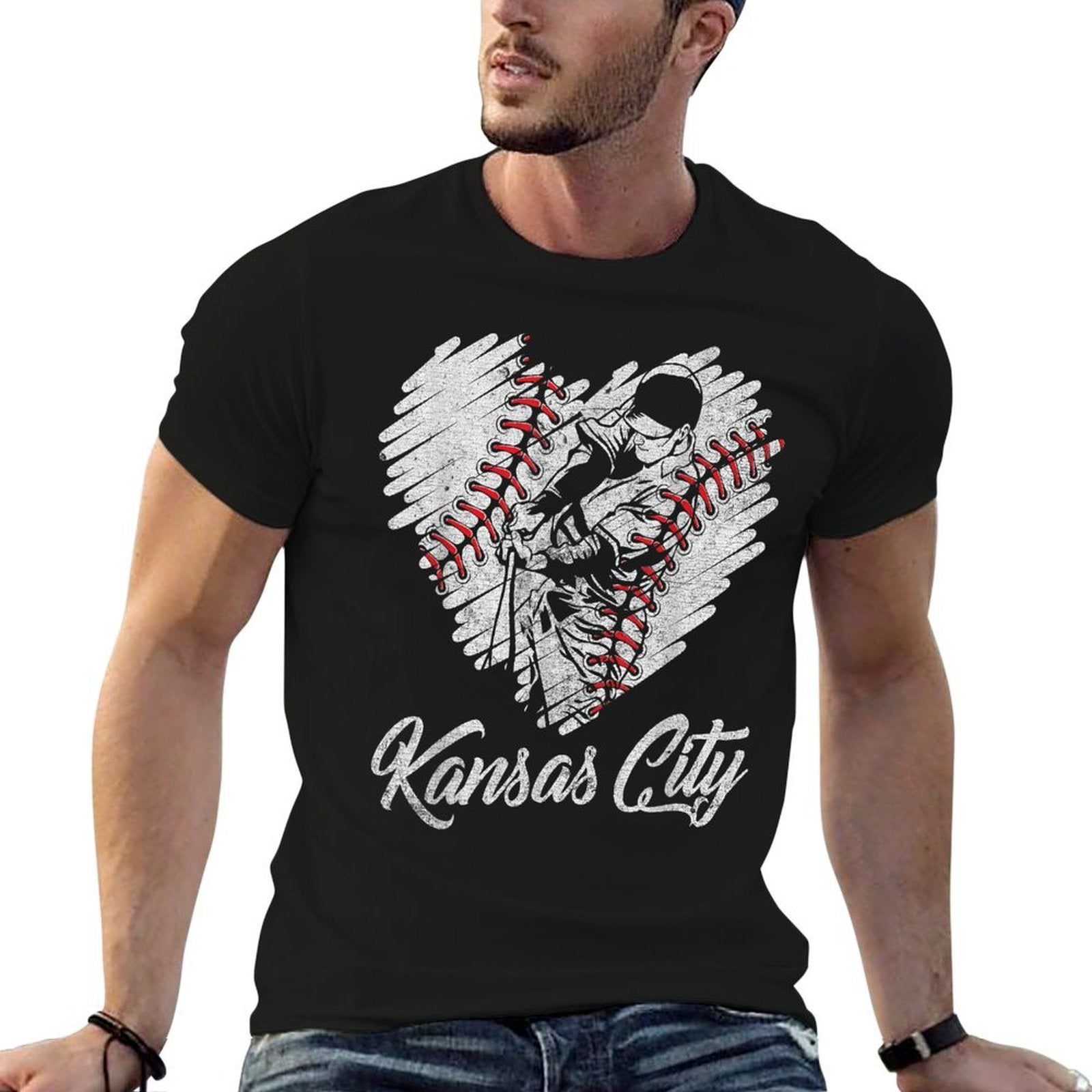 Kansas City Baseball Heart Distressed Vintage Baseball Fans  Wrinkle-resistant T-Shirt