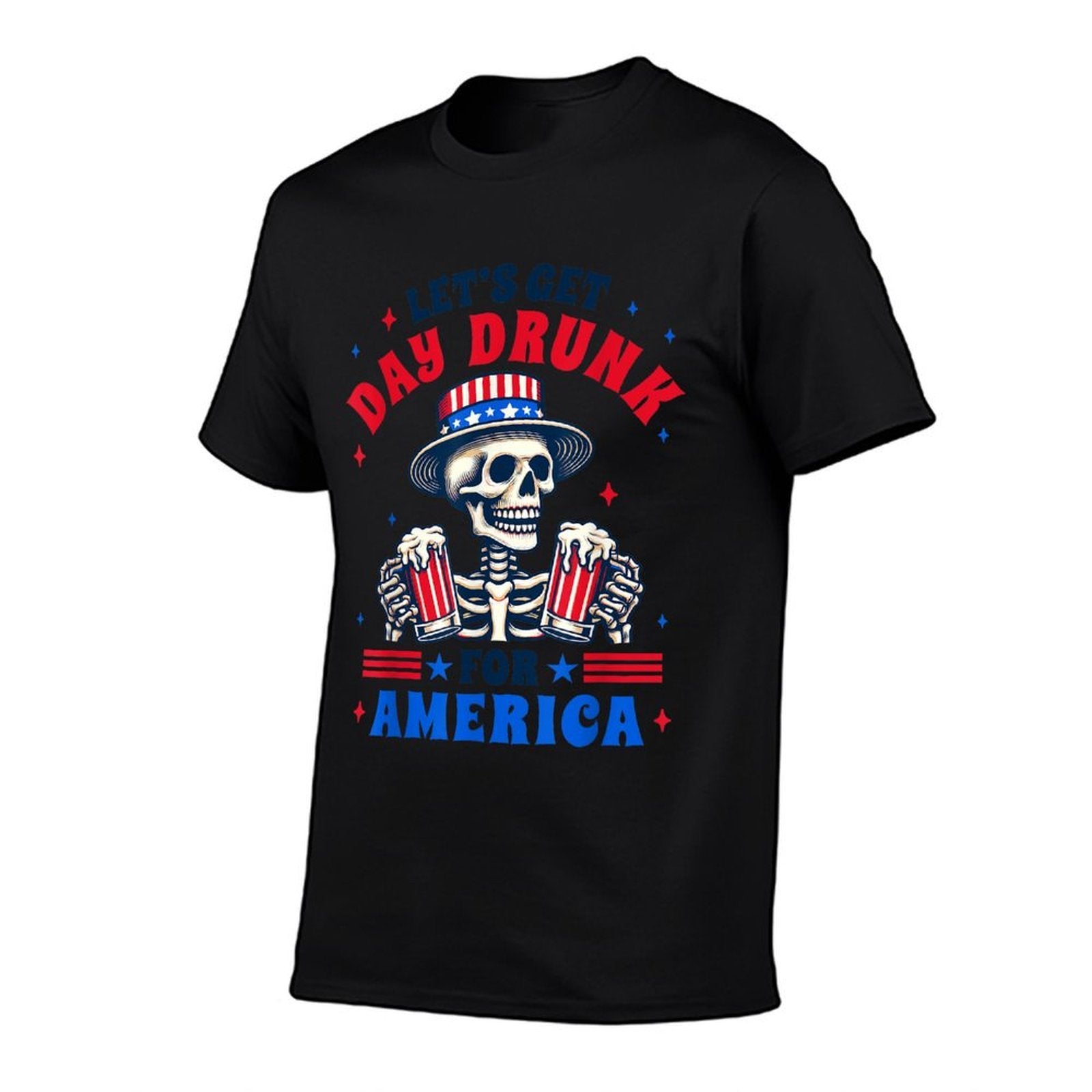 4th Of July Beer Drinking Lets Get Day A Drunk For America  Ribbed Collar T-Shirt