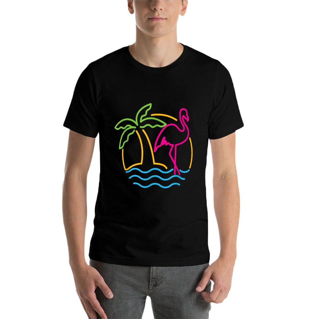 80s Vintage Miami Retro Neon Pink Flamingo  Tagless Design T-Shirt