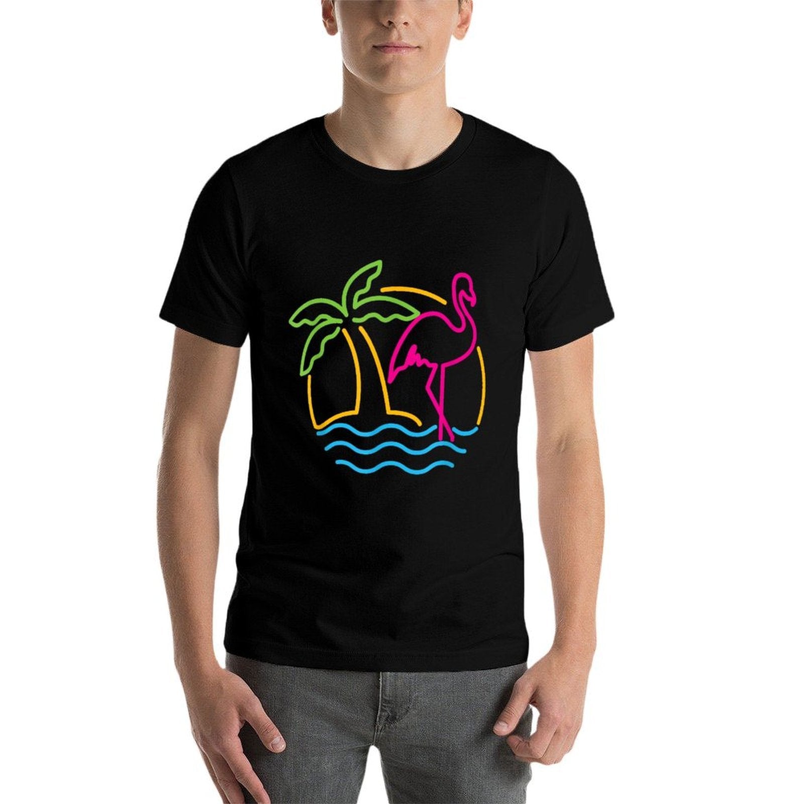 80s Vintage Miami Retro Neon Pink Flamingo  Tagless Design T-Shirt