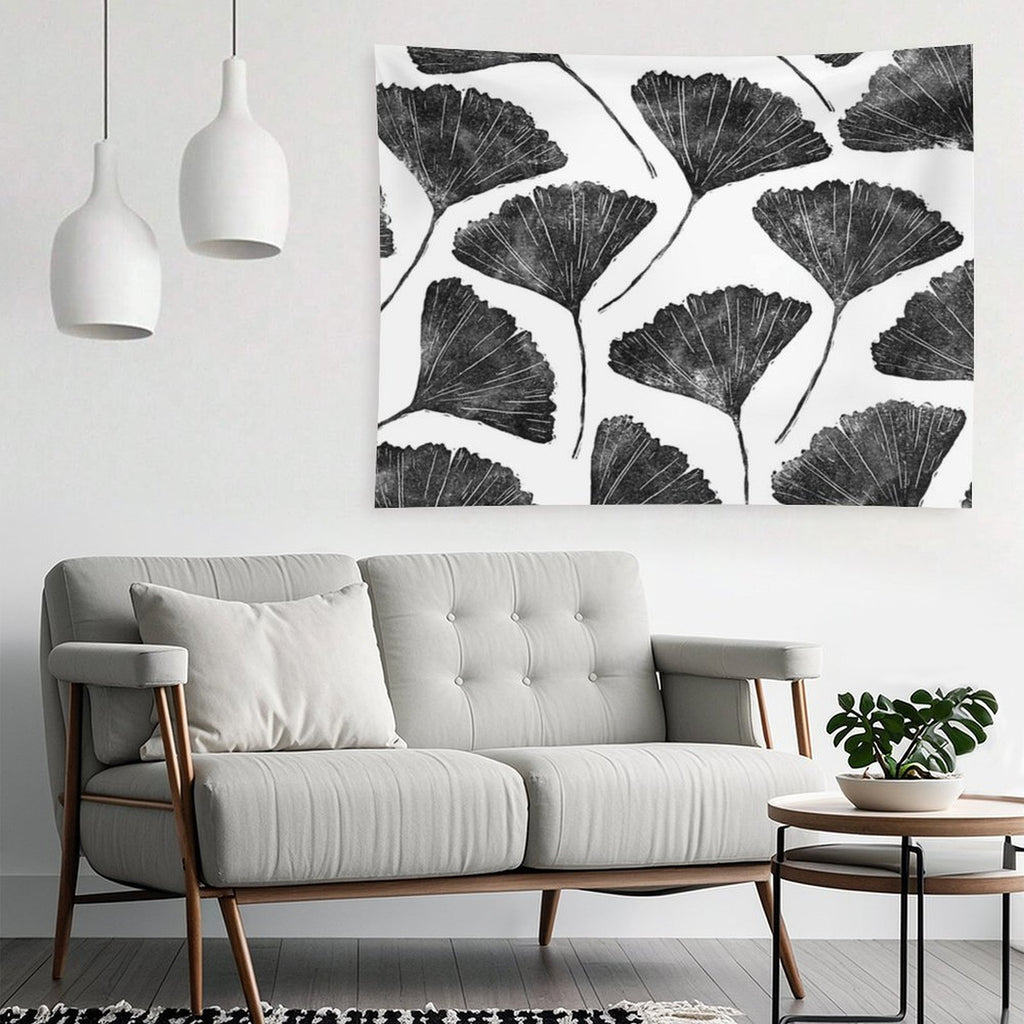 Ginkgo Biloba, Lino Cut Nature Inspired Leaf Pattern Tapestry