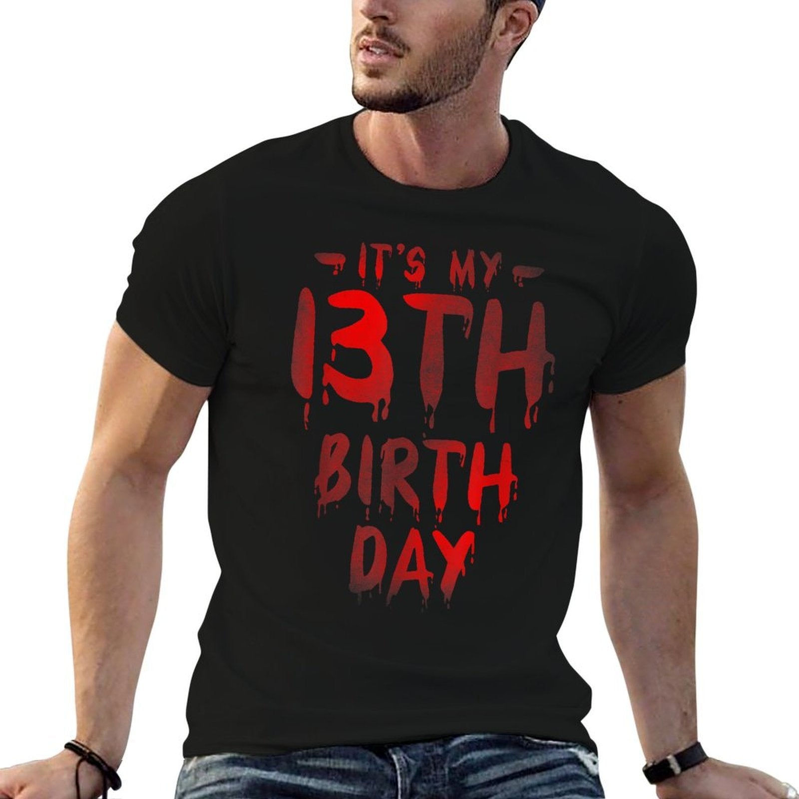 13 Year Oldnager Bday Funny Quote for Horror Movie Lover  Ribbed Collar T-Shirt