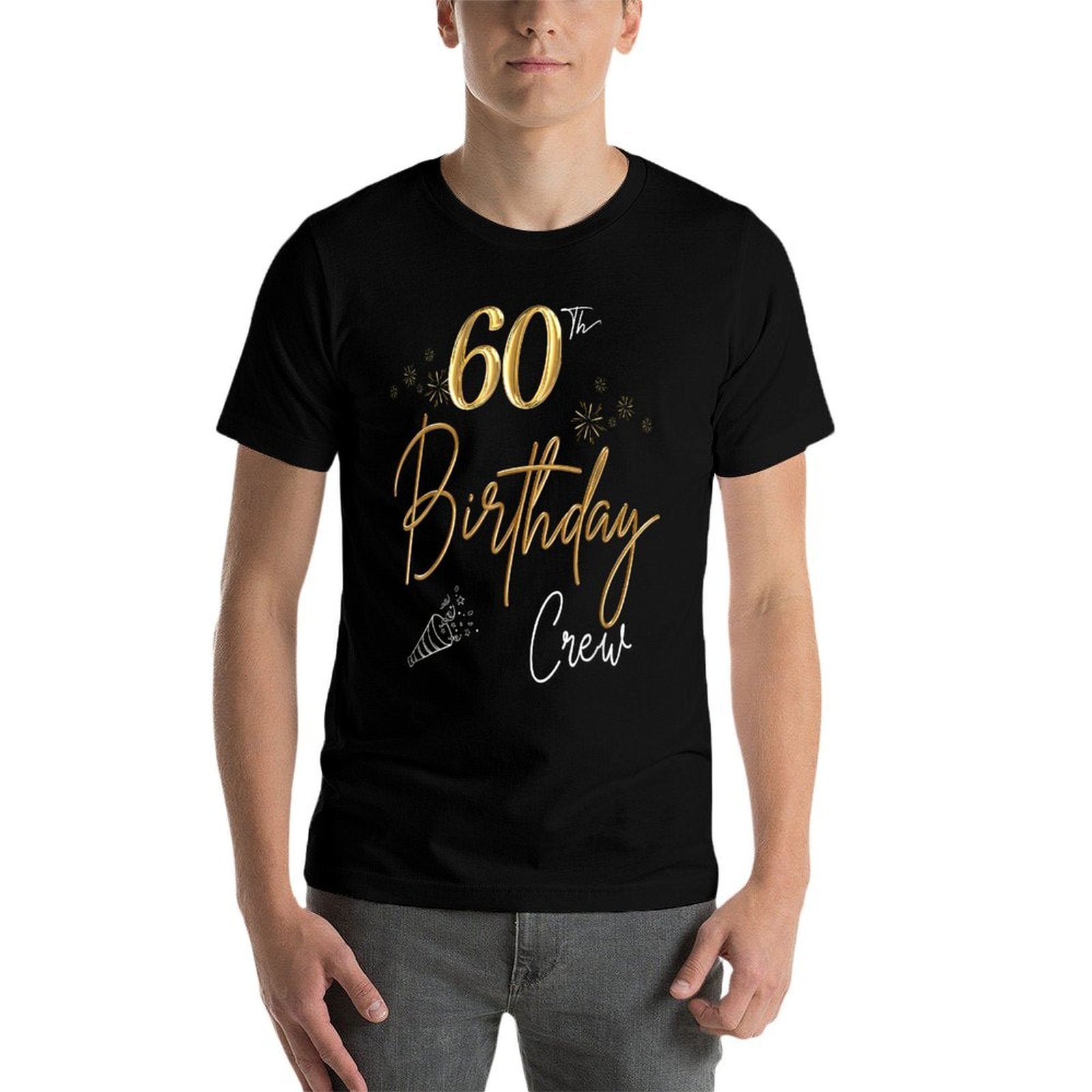 60th Birthday Crew 60th Bday Party Squad Friends Crown Funny  Ribbed Collar T-Shirt