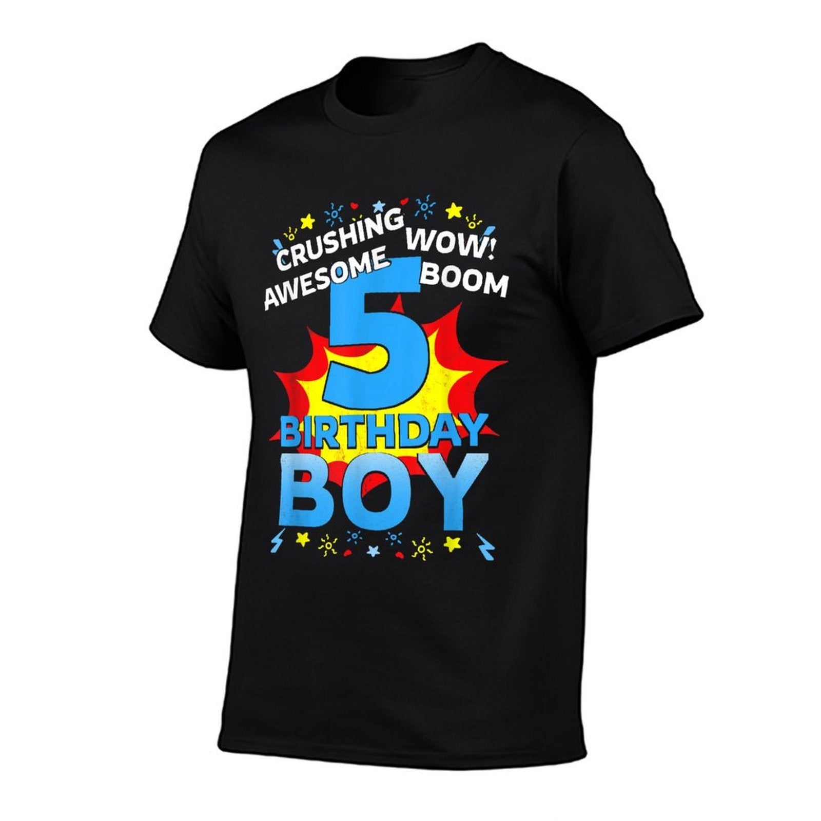 5th Birthday Boys Kids Superhero Comic Party 5 Years Old  Summer-ready Fabric T-Shirt