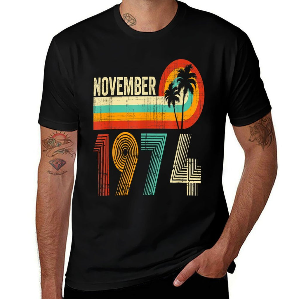50 Year Old Vintage November 1974 Palm Tree 50th Birthday  Summer-ready Fabric T-Shirt