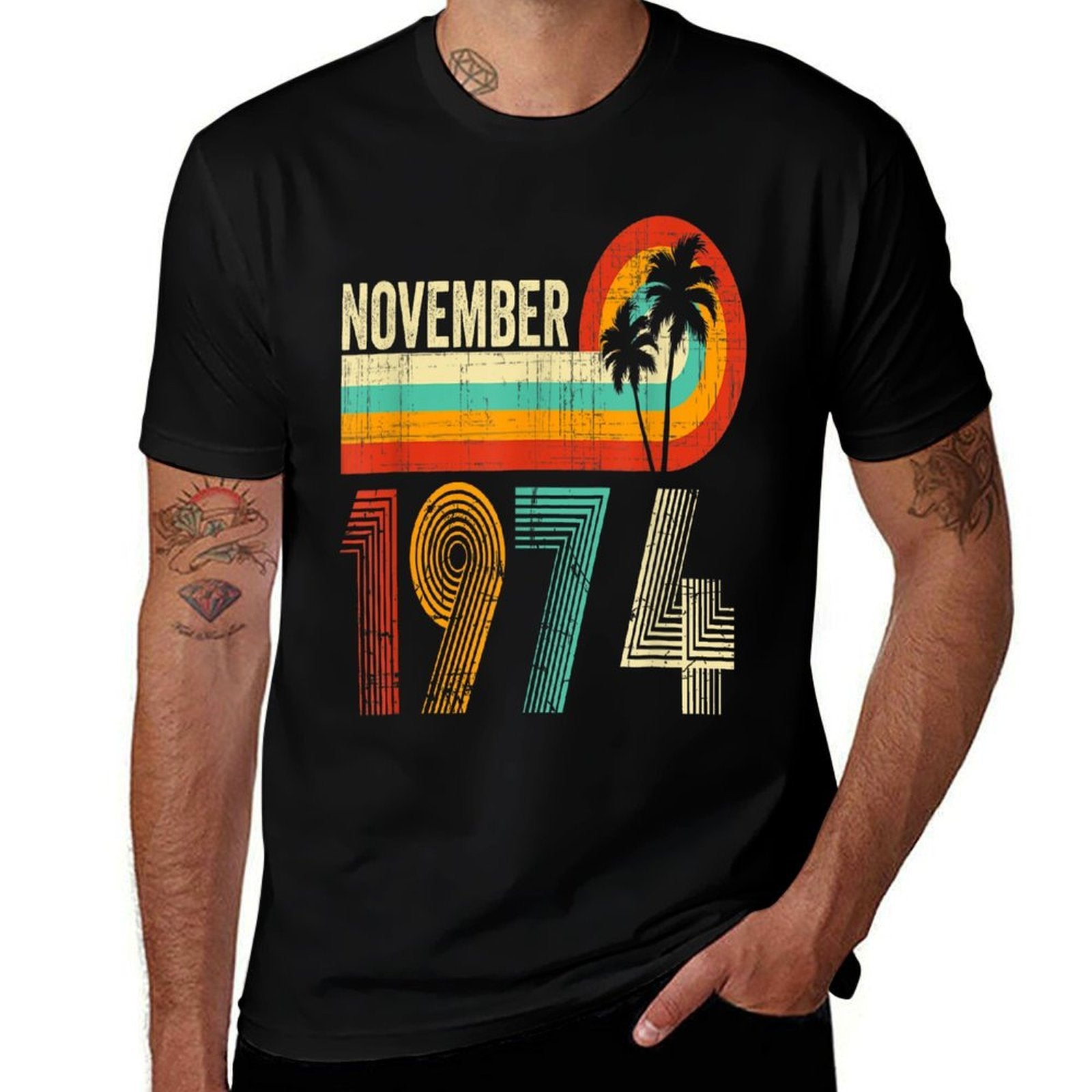 50 Year Old Vintage November 1974 Palm Tree 50th Birthday  Summer-ready Fabric T-Shirt