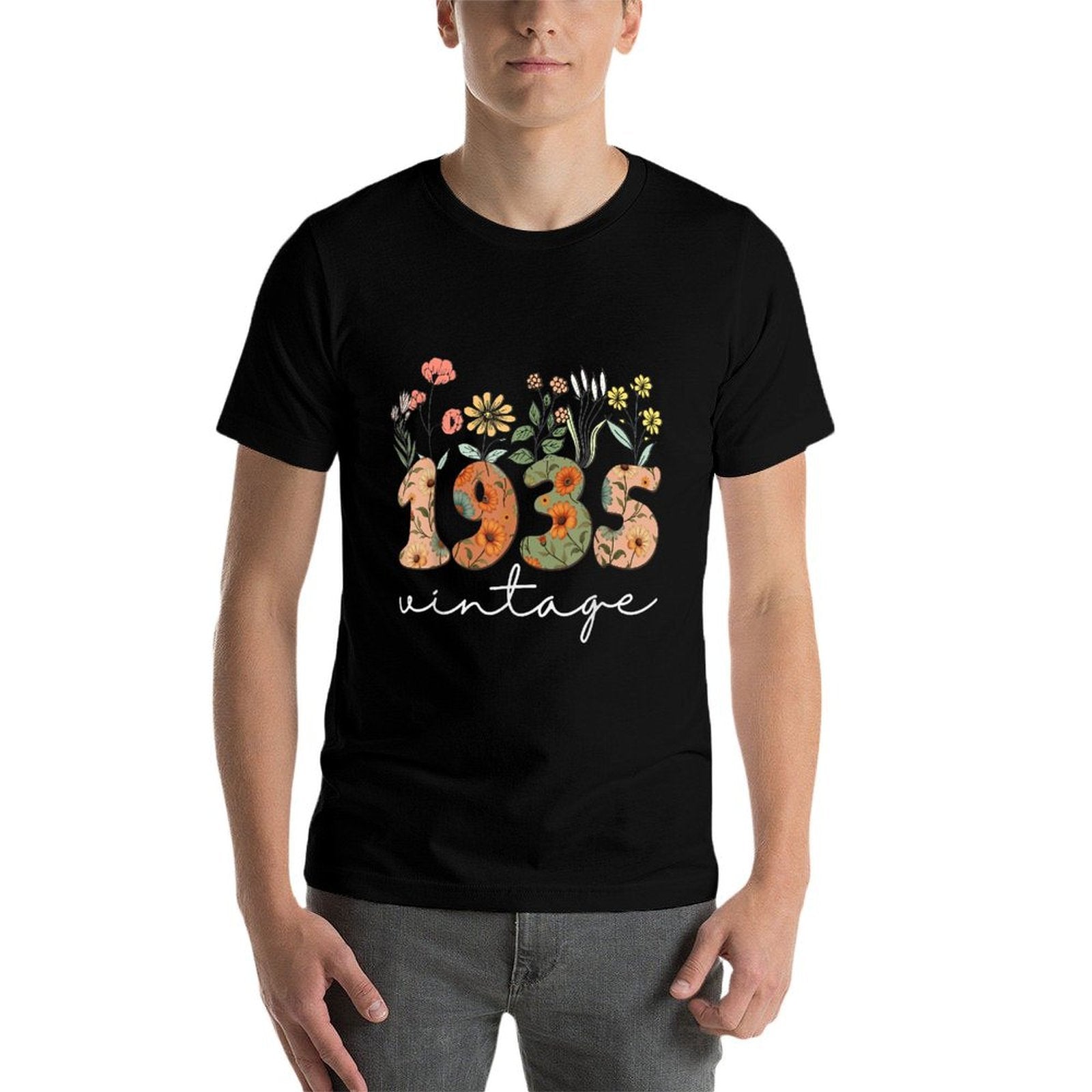 90 Years Old Vintage 1935 90th Birthday Wildflower Women  Heathered Texture T-Shirt