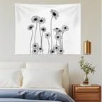 Daisies Botanical Line Drawing Tapestry