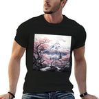 Sakura Waltz Japanese Petals Unfurl Twilight Mountains Raglan Baseball  Stretchy T-Shirt