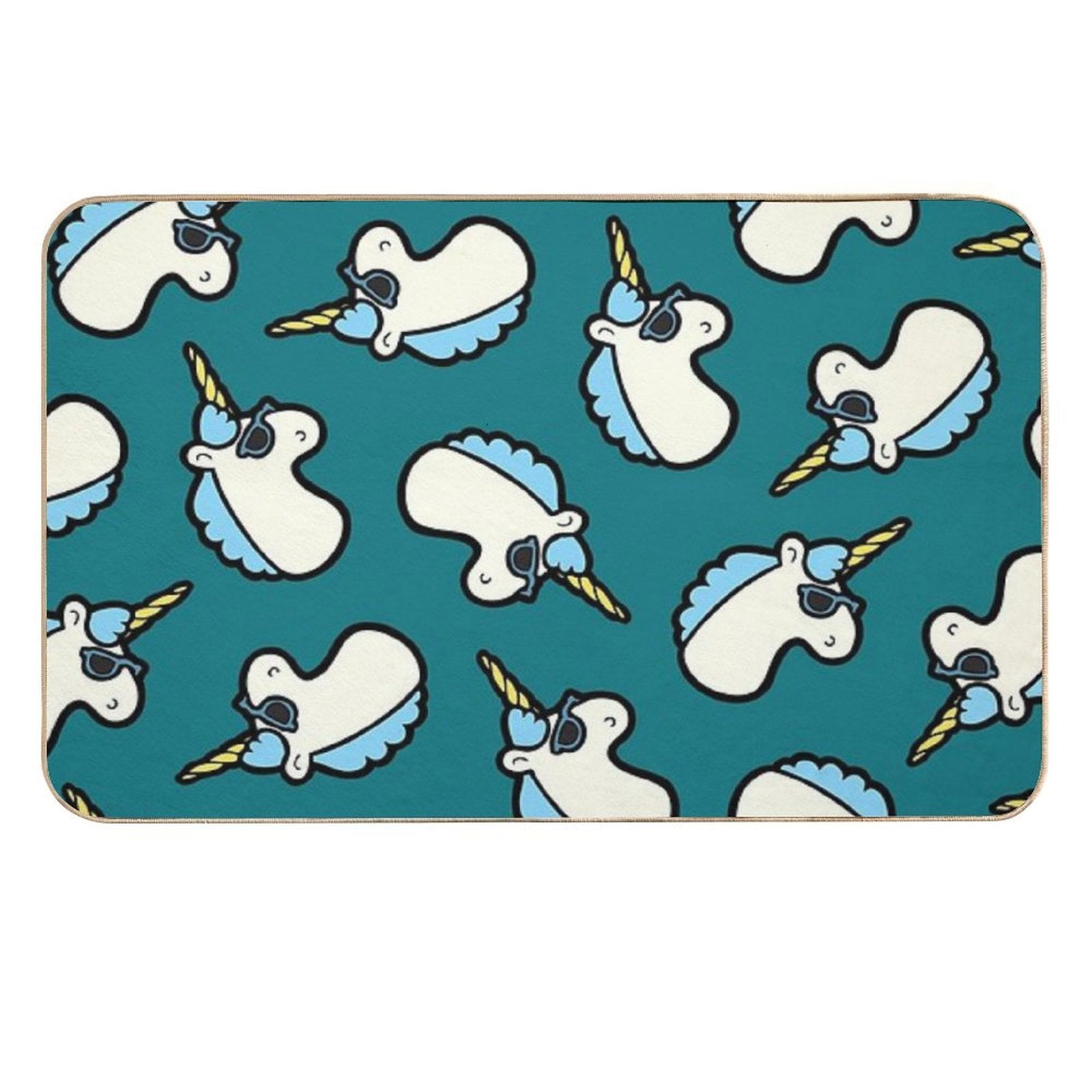 Unicorns Are Cool Pattern - Blue  Rapid-Drying Bath Mat