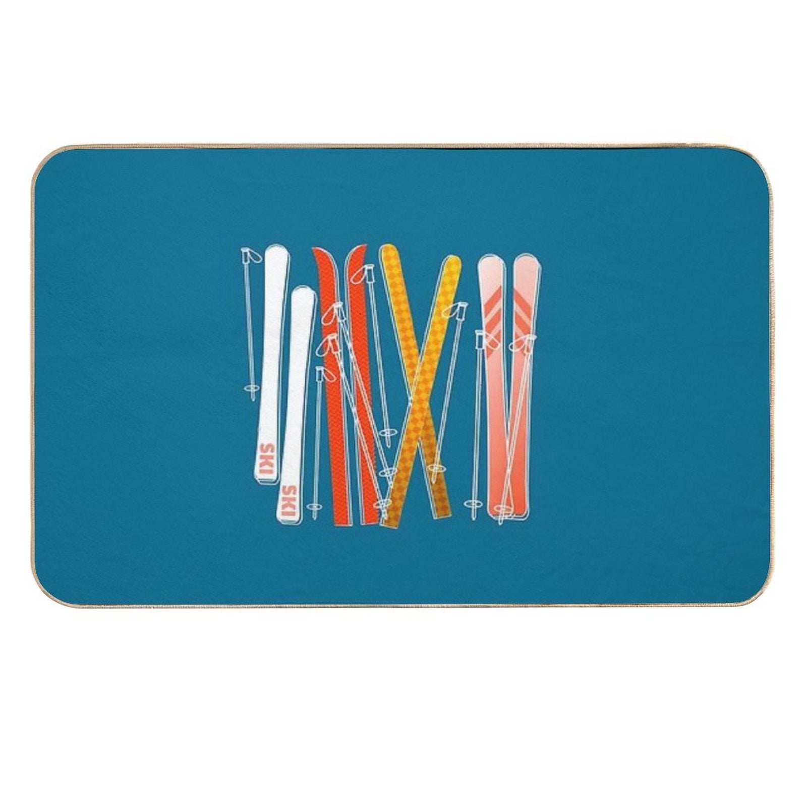 Retro Ski on Dark Blue  Easy Maintenance Bath Mat