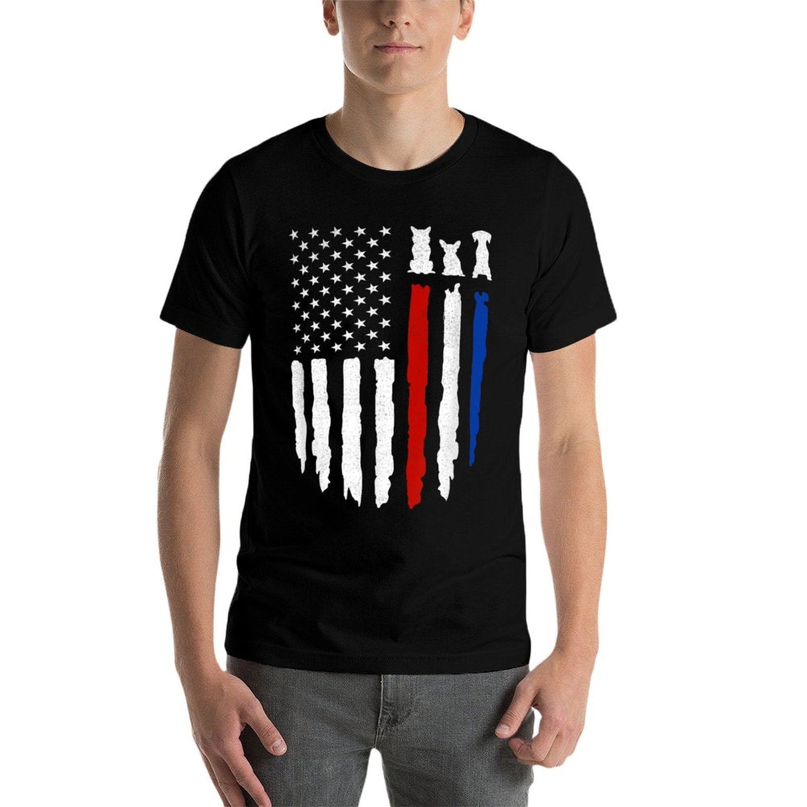 American with Dog Silhouettes Pet Lover 4th of July  Vintage-inspired T-Shirt