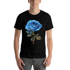 199 Flowers Blue Rose Graphic  Rolled Sleeves T-Shirt