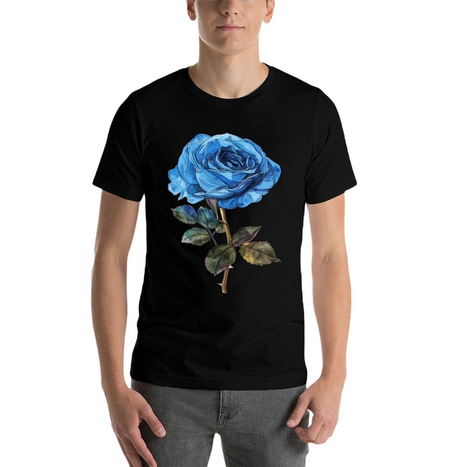199 Flowers Blue Rose Graphic  Rolled Sleeves T-Shirt