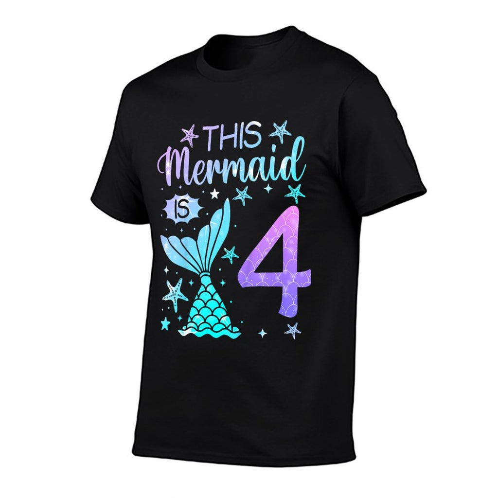 4th Birthday Girl 4yr Four 4 Year Old Mermaid Bday  Oversized Silhouette T-Shirt