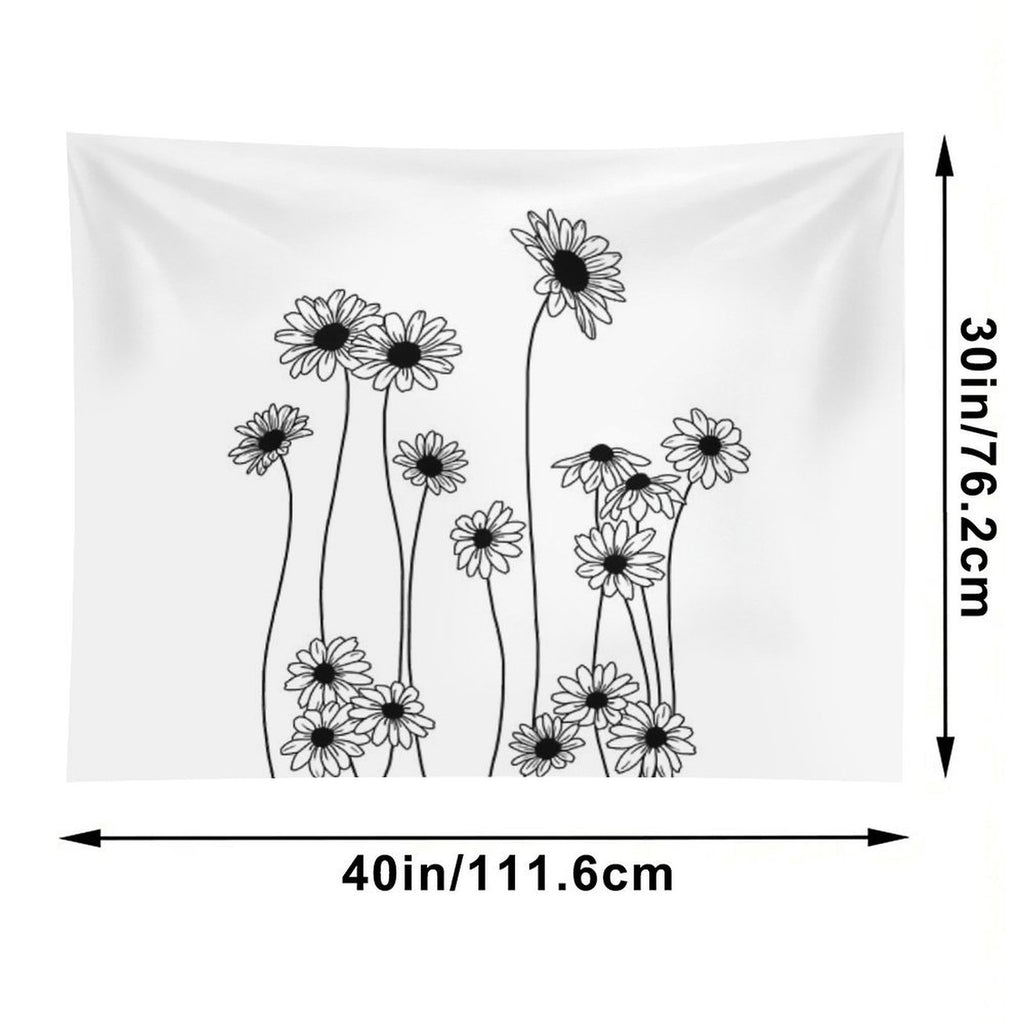 Daisies Botanical Line Drawing Tapestry