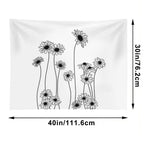 Daisies Botanical Line Drawing Tapestry