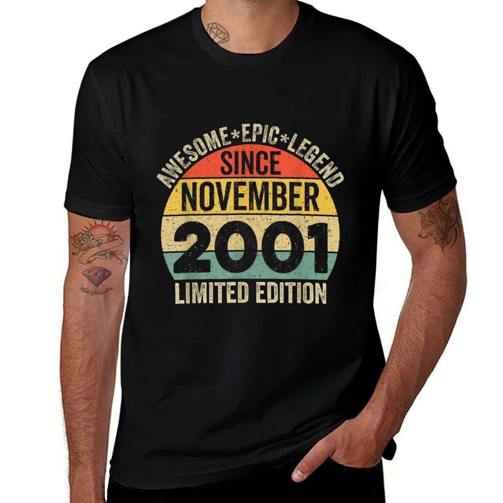 Awesome Legend Since November 2001 21 Year Old 21st Birthday  Ribbed Collar T-Shirt