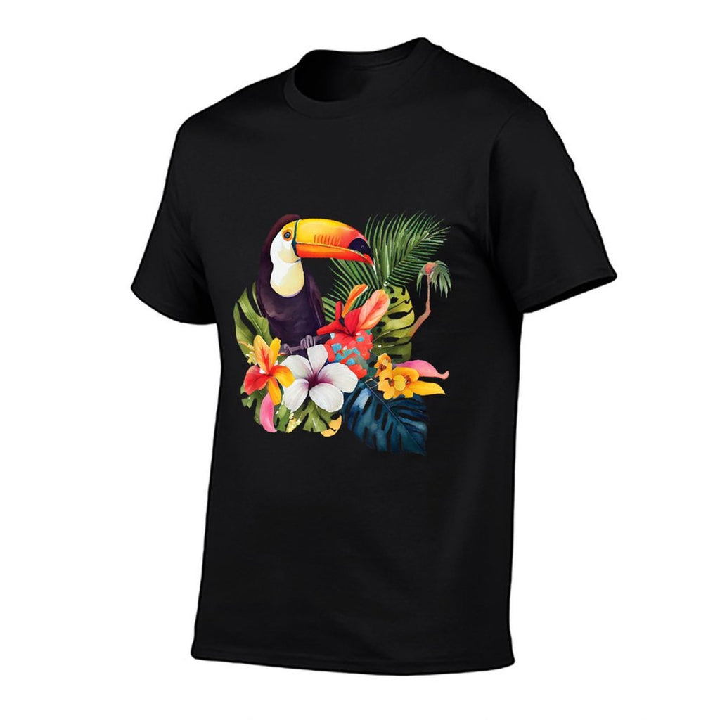 Tropical Toucan Watercolor Vibrant Flowers Jungle Leaves  Eco-friendly Material T-Shirt