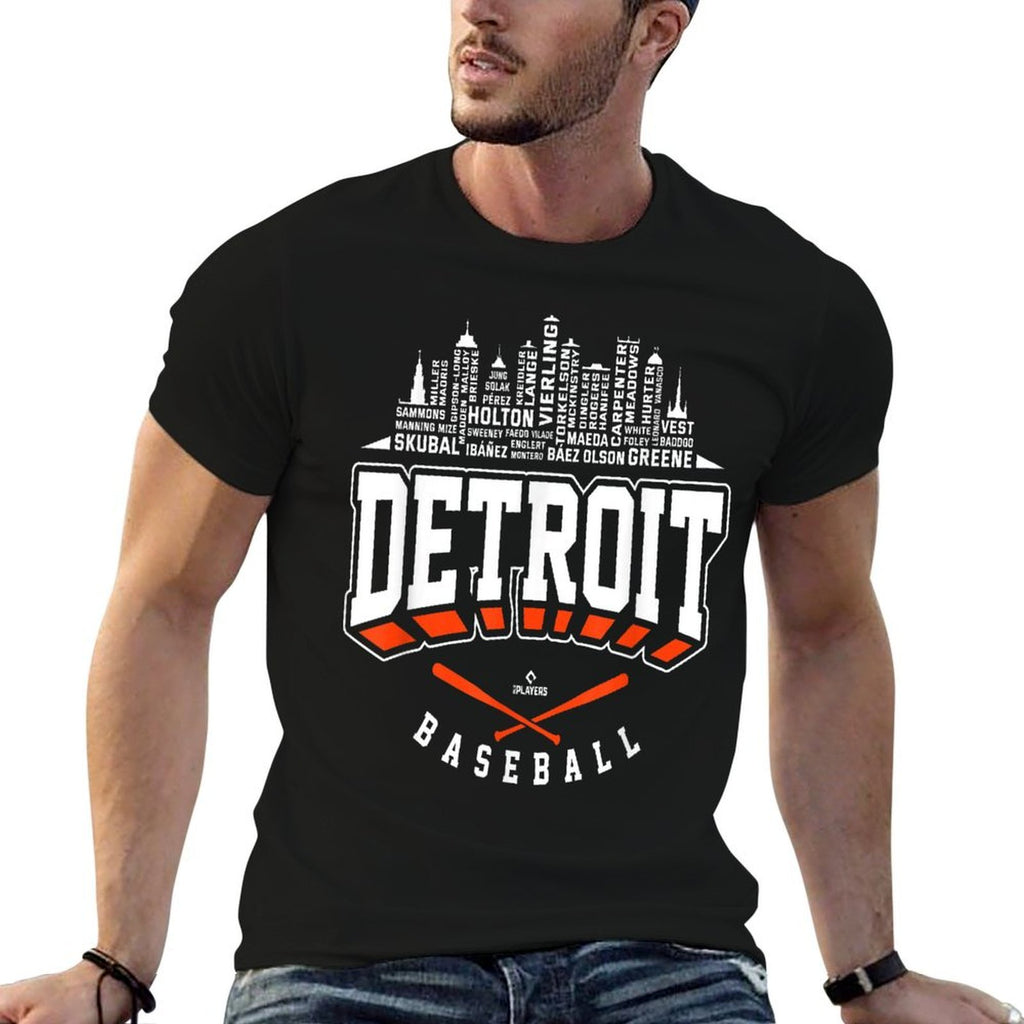 Skyline Word Art Tarik Skubal Detroit Baseball MLBPA  Moisture-wicking T-Shirt