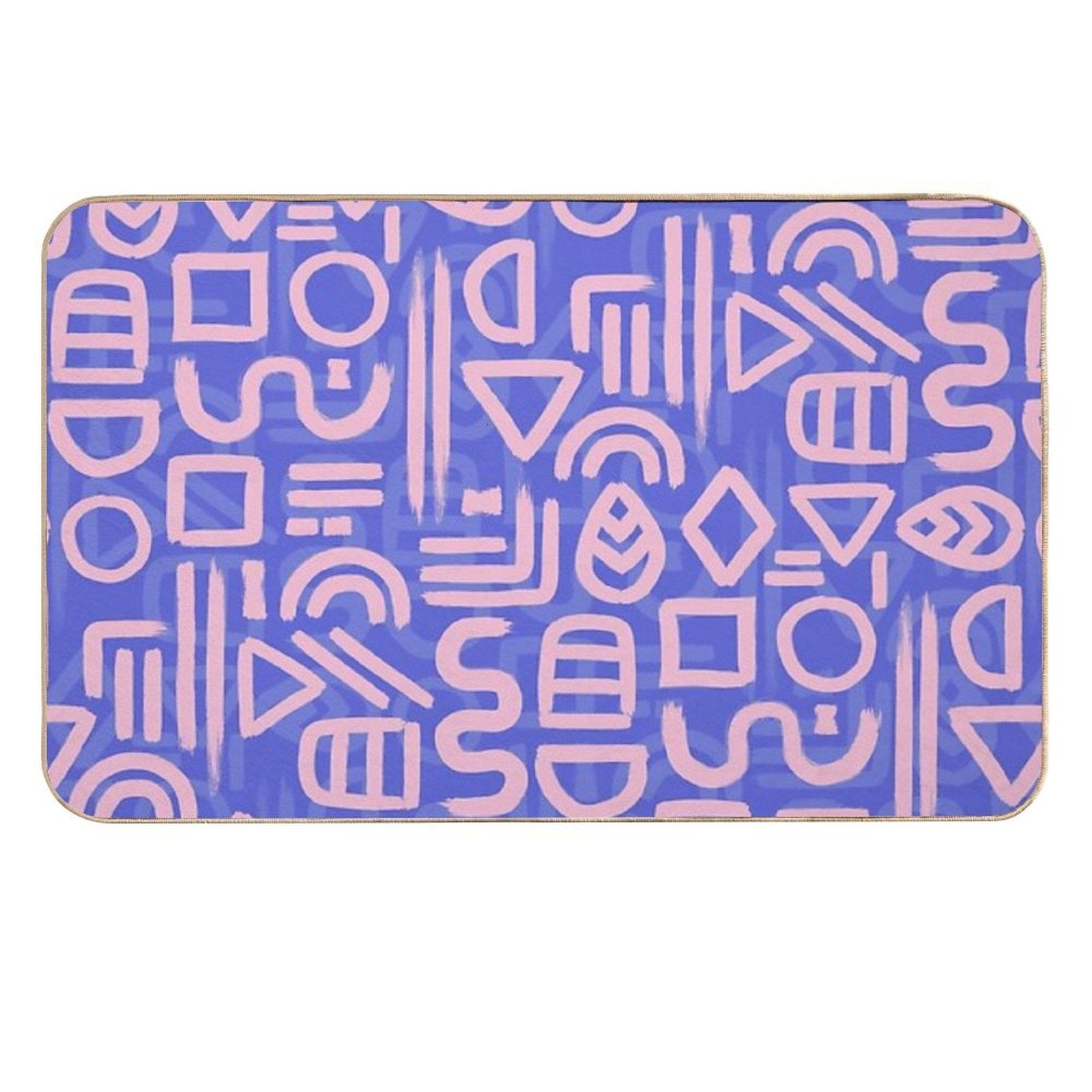 Shapes And Glyphs - Bold Brushstroke Abstract in Pink And Blue  Long-Lasting Bath Mat