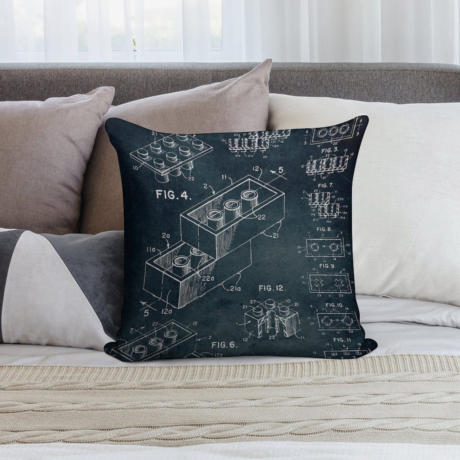 1958 Toy Building Brick Soft Washable Throw Pillow