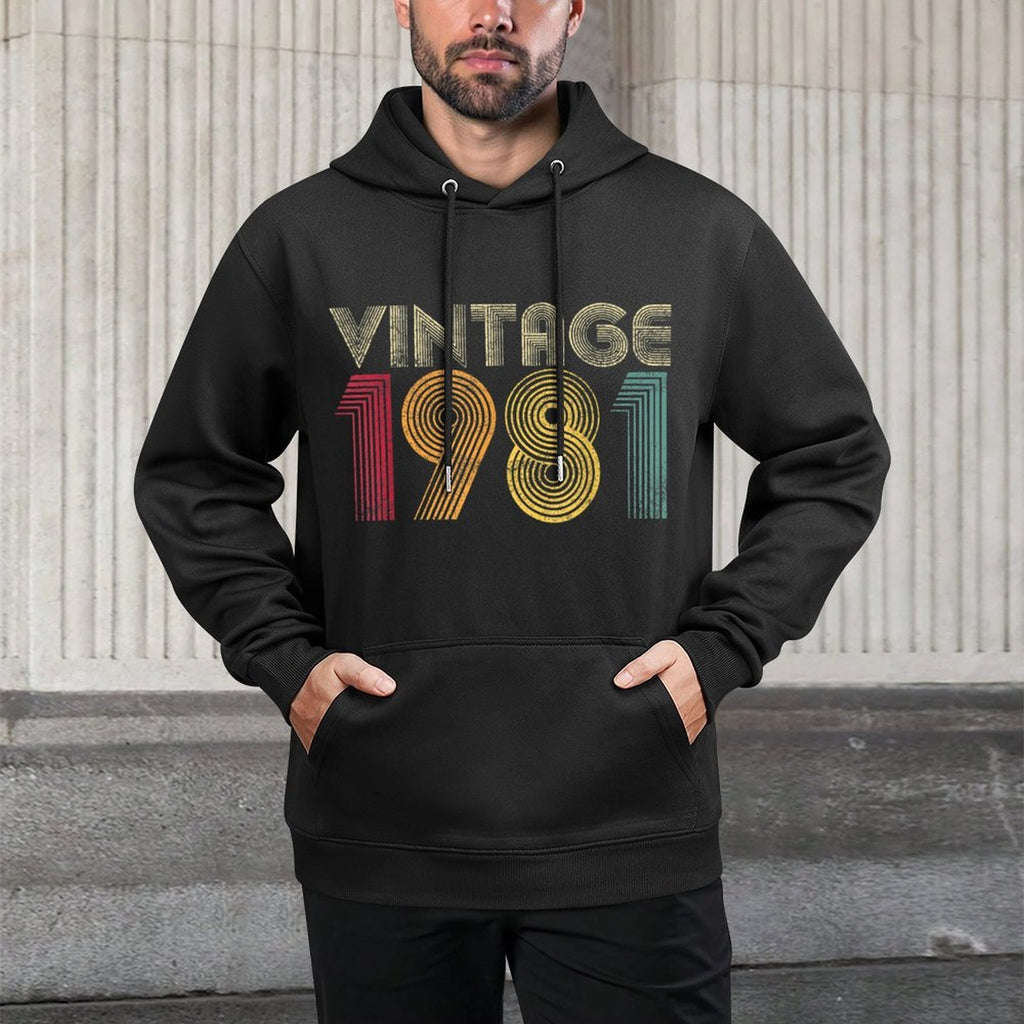 1981 40th Birthday Gift Vintage Retro Men Women 40 Years Old Kangaroo Pocket Hoodie