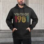 1981 40th Birthday Gift Vintage Retro Men Women 40 Years Old Kangaroo Pocket Hoodie