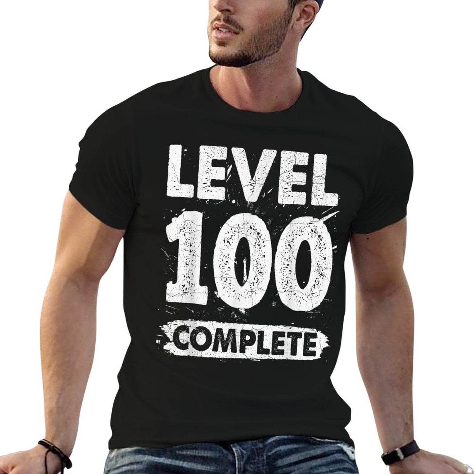 100th Birthday Gifts Level 100 Complete - Men's Unisex Adults Black Crew Neck Classic Fit - Small  Affordable Price T-Shirt