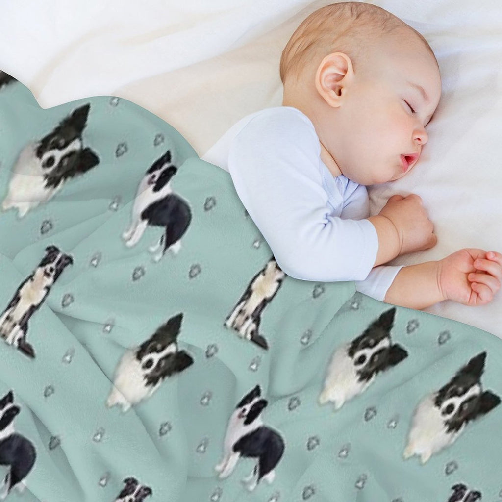 Collie Pattern Blue Painting Anti-pilling Throw Blanket