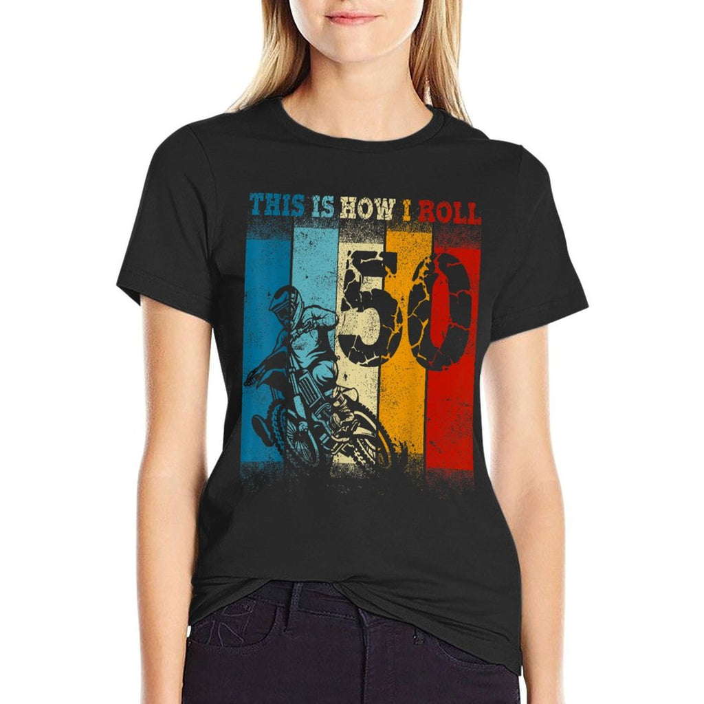 50th Birthday Motocross Dirt Bike 50Year Old B-Day Boy  Polyester Blend T-Shirt