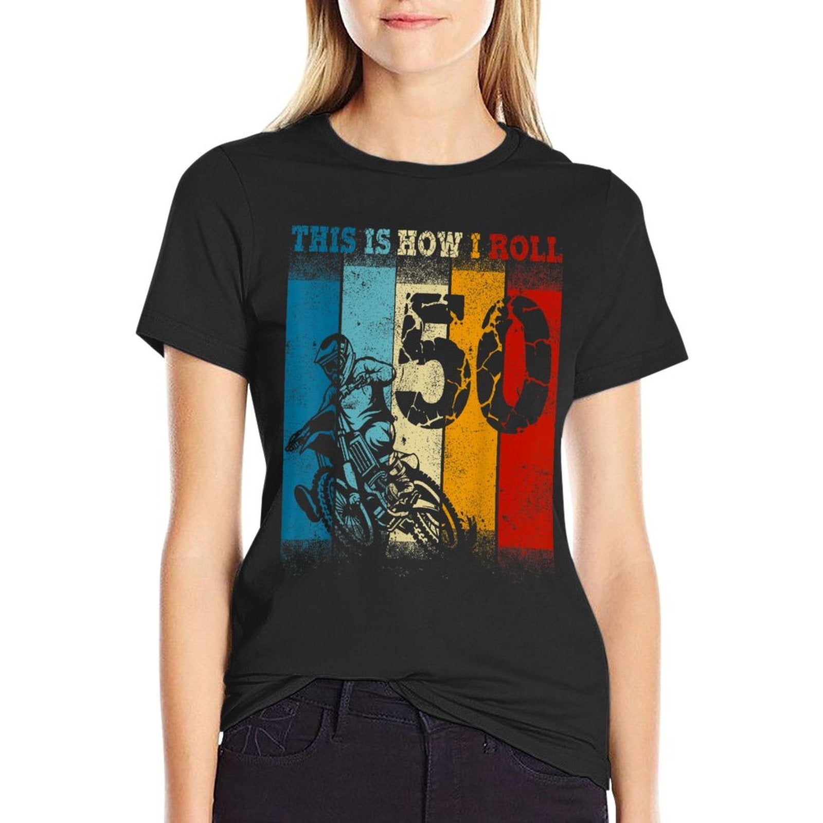 50th Birthday Motocross Dirt Bike 50Year Old B-Day Boy  Polyester Blend T-Shirt
