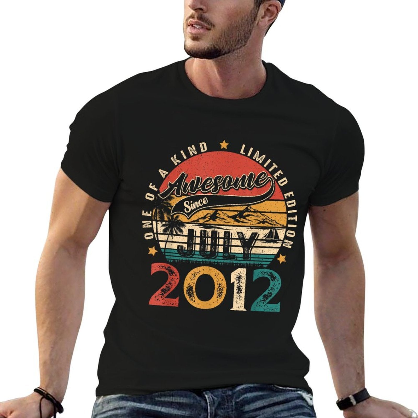 Awesome Since July 2012 Vintage Retro 13th Birthday Boy Girl  Rolled Sleeves T-Shirt