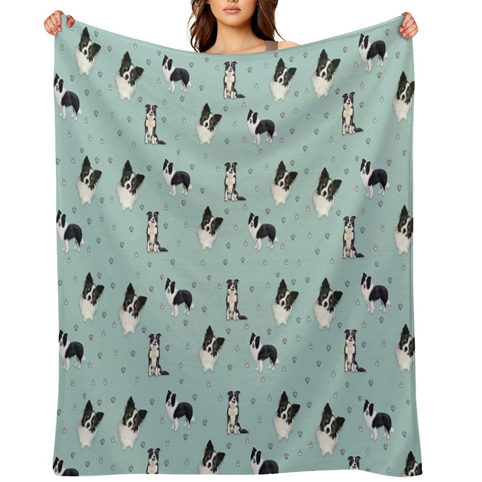 Collie Pattern Blue Painting Anti-pilling Throw Blanket