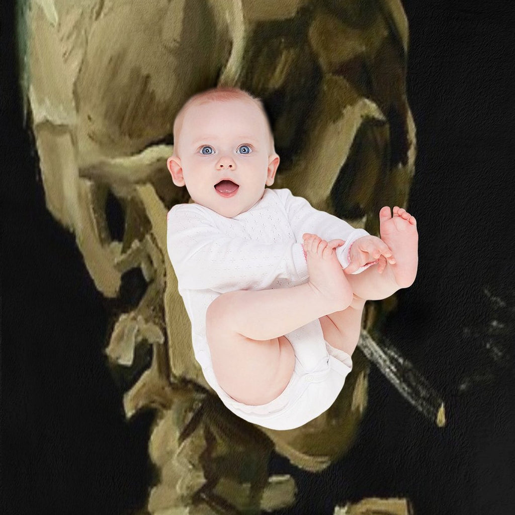 Vincent Van Gogh - Skull of A Skeleton with Burning Cigarette Multi-functional Throw Blanket