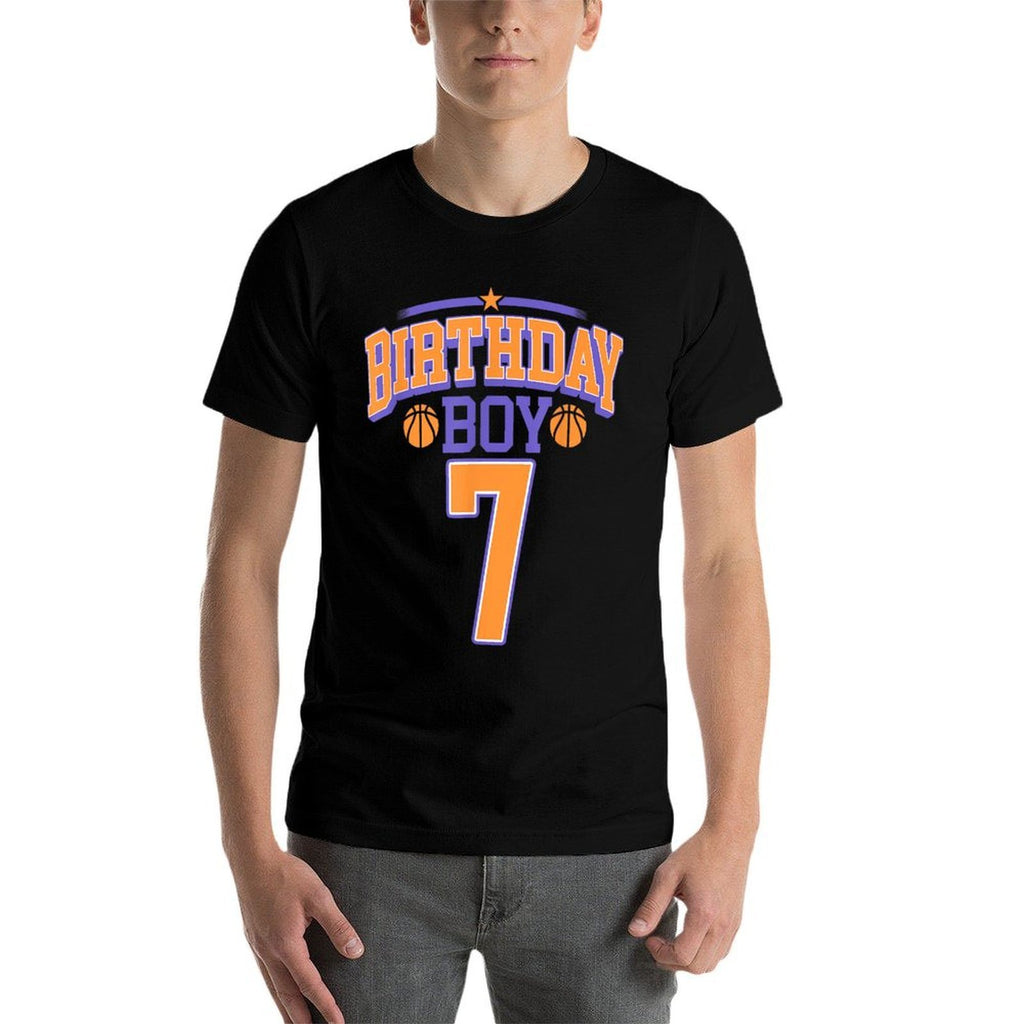 7th Birthday Boy Basketball Lover 7 Years Old Bday  Fade-proof Color T-Shirt
