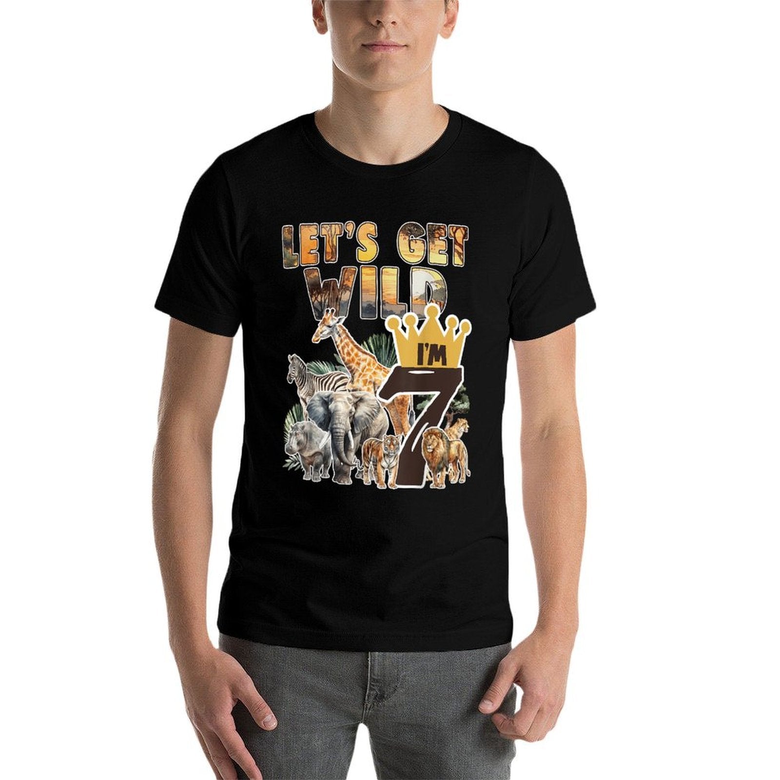 7 Years Old Safari Animals Theme 7st Birthday Jungle Animal  High-quality Stitching T-Shirt
