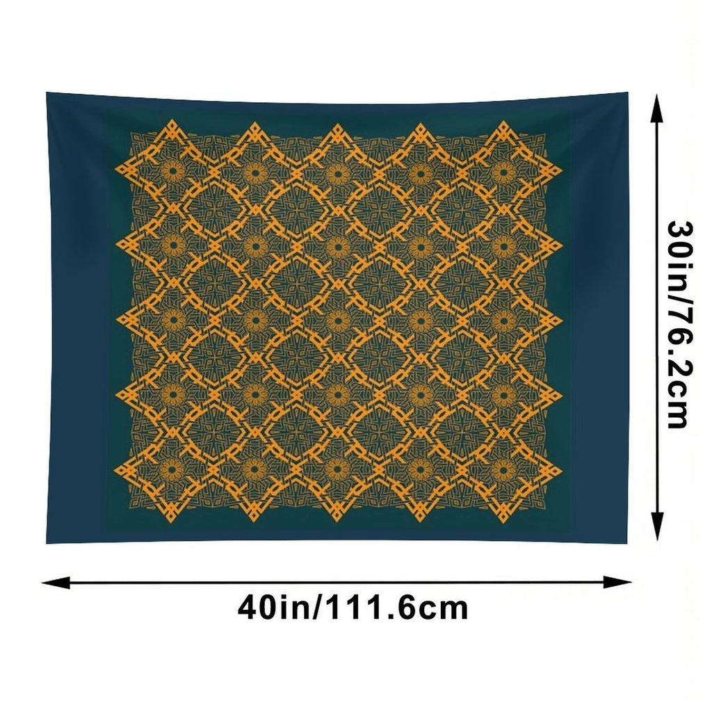 Harmonious Intertwined Lines Orange on Midnight Tapestry