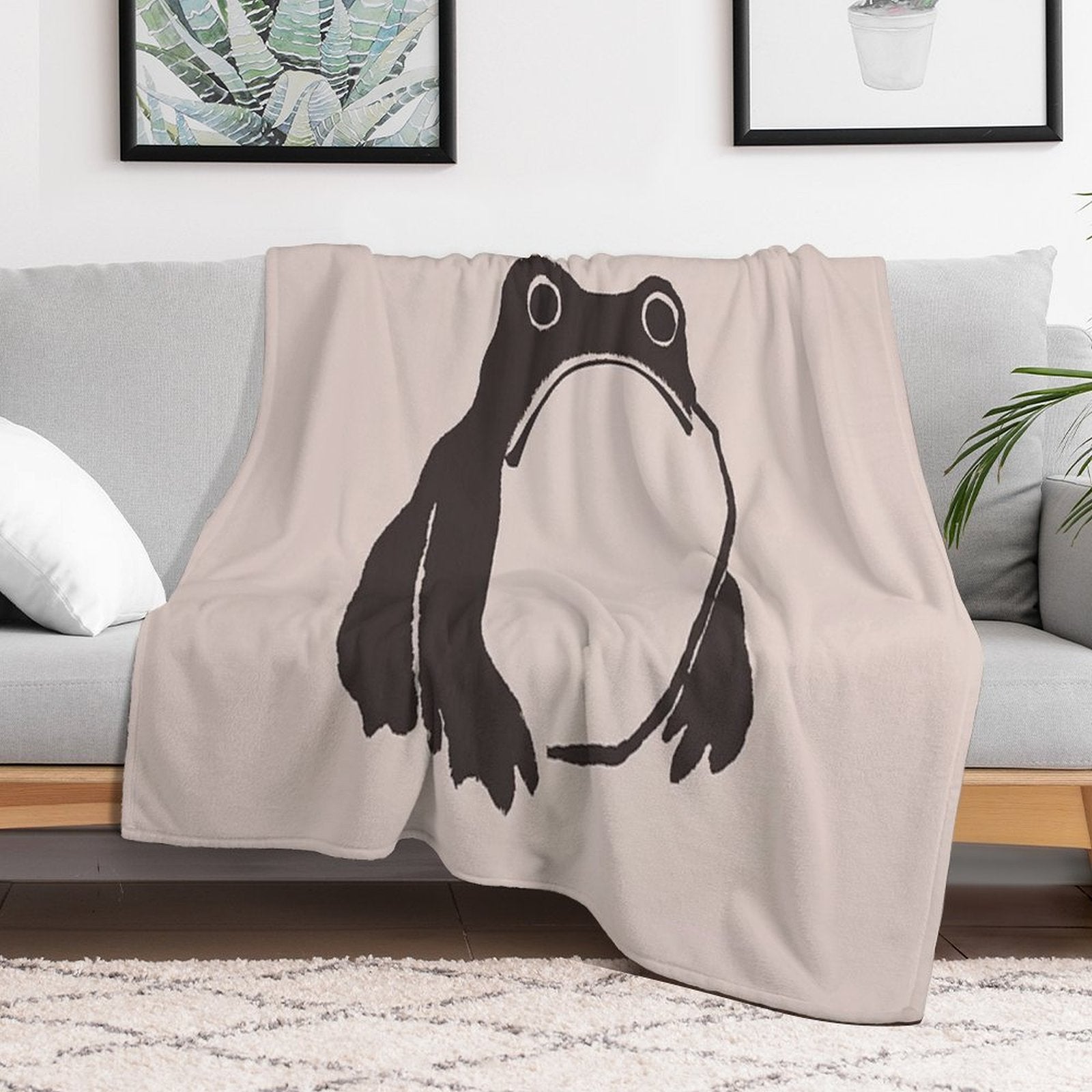 Matsumoto Hoji Frog Art Vintage Japanese Woodblock Artwork Wrinkle-free Throw Blanket