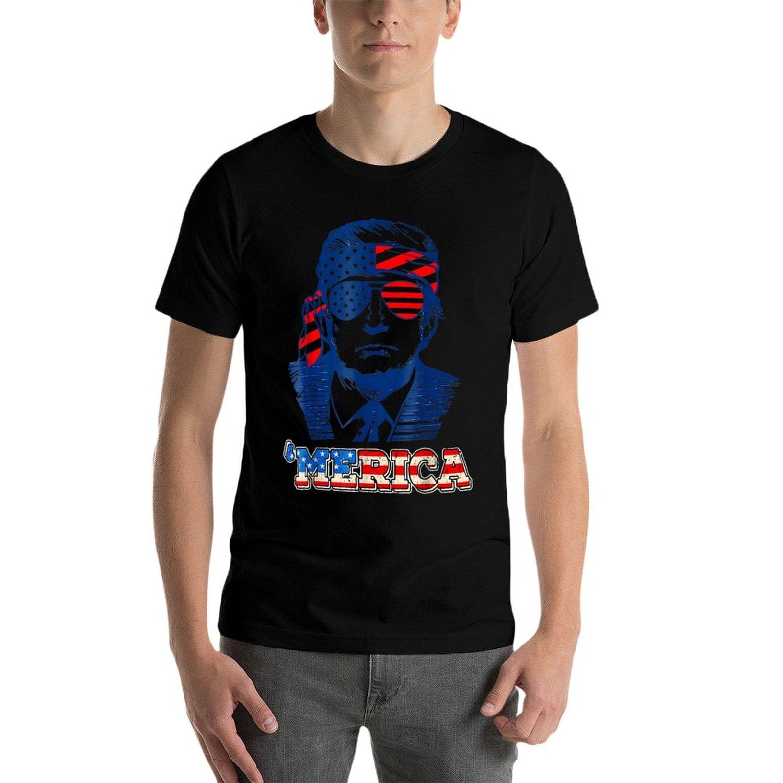 'MERICA TRUMP Happy 4th Of July Trump American  Stretchy T-Shirt