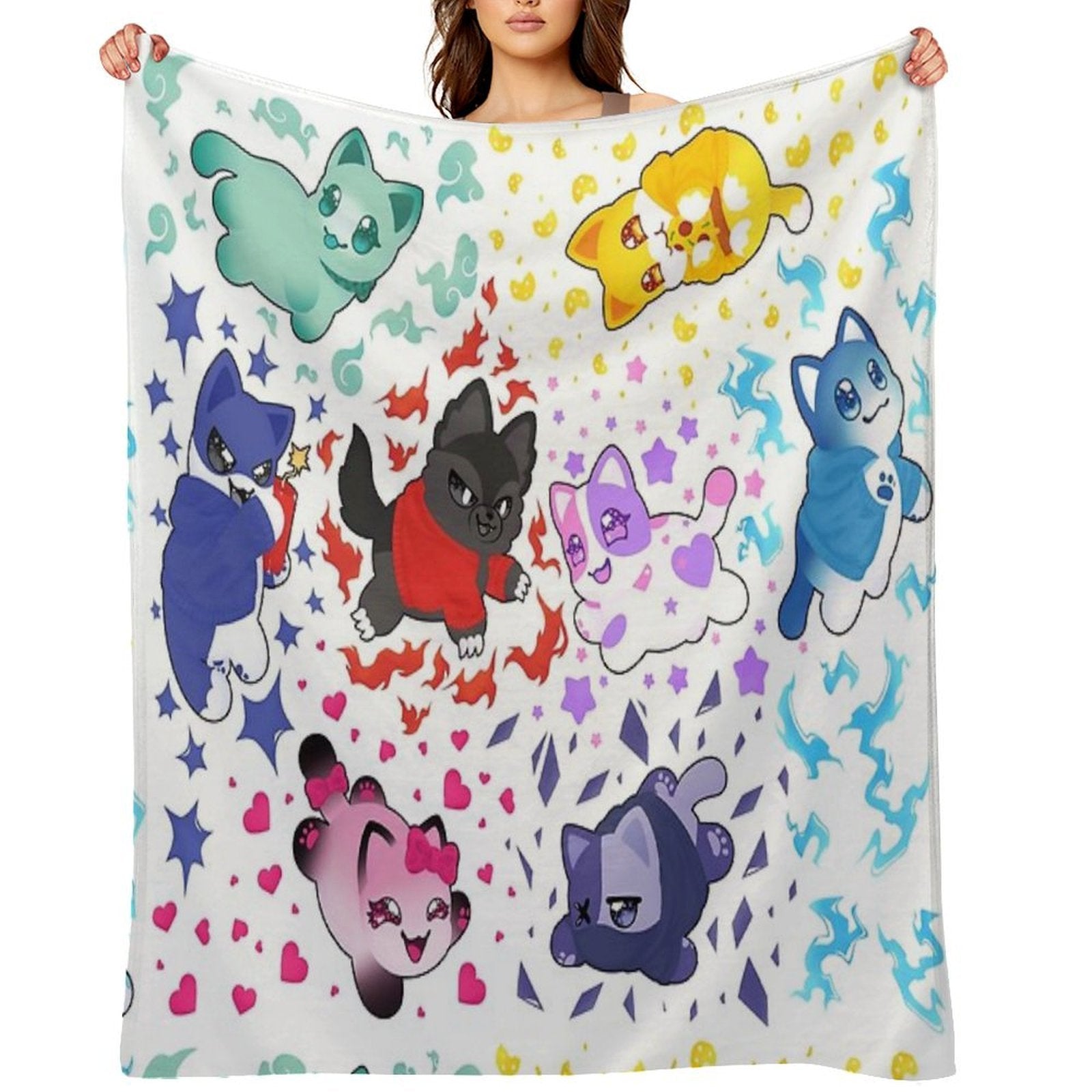 Aphmau And Friends Love Heart Meemeow Cat Pattern Comfort Throw Blanket