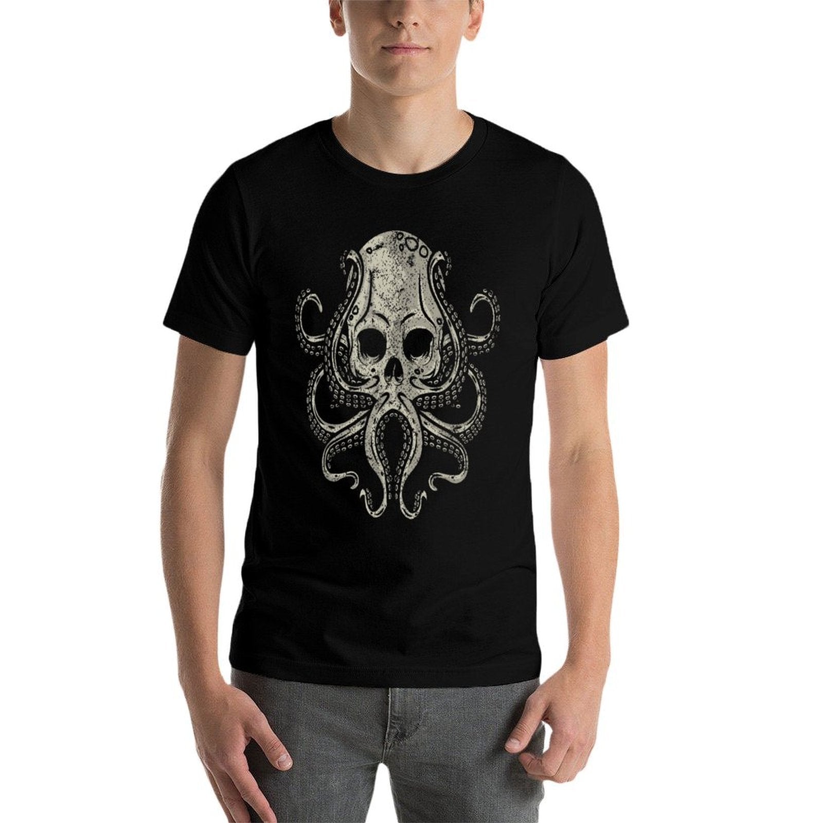 Creepy Octopus Skull Sea Monster Kraken Scuba Diver Goth  Cotton T-Shirt