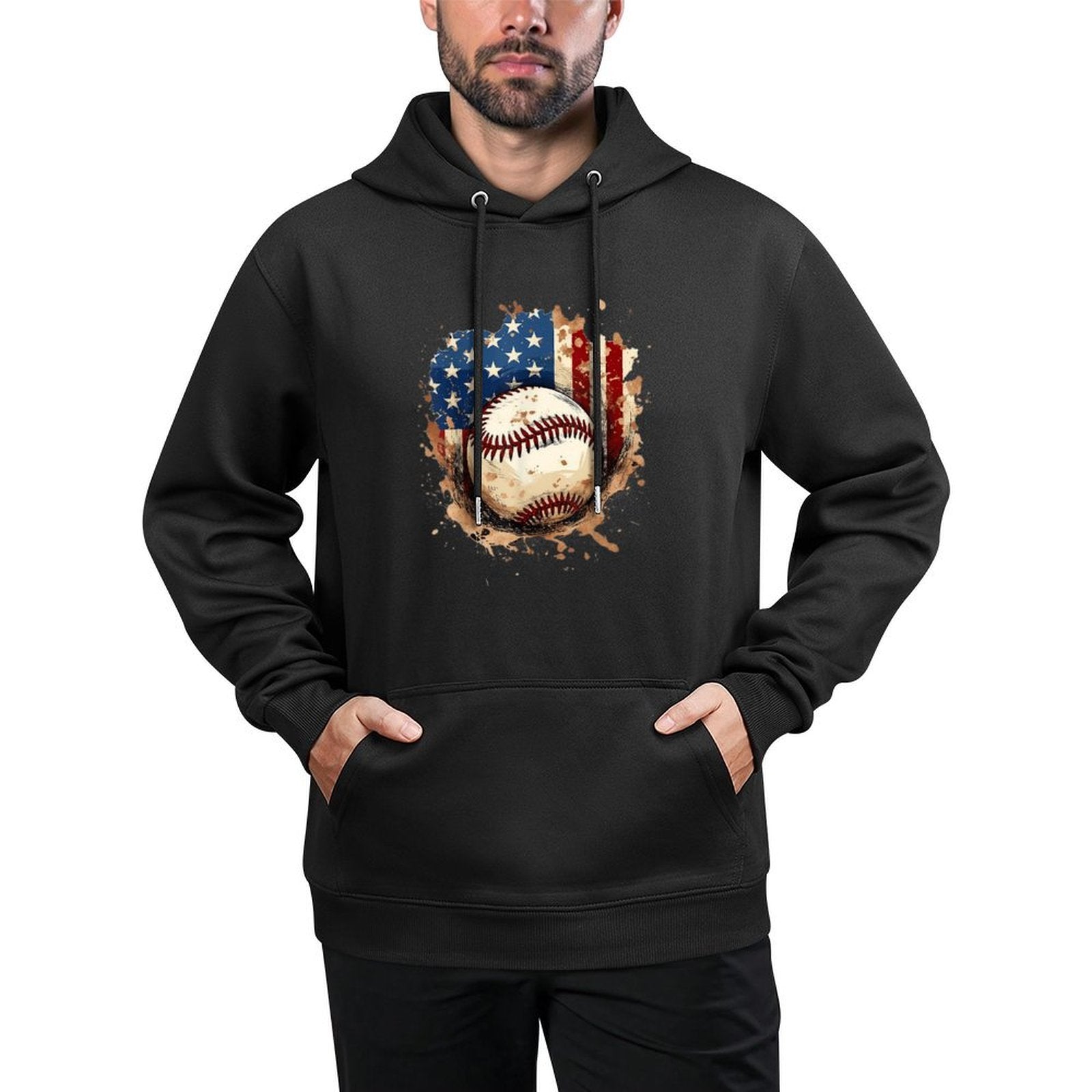 Patriotic Baseball 4th Of July Men USA American Flag Boys Breathable Fabric Hoodie