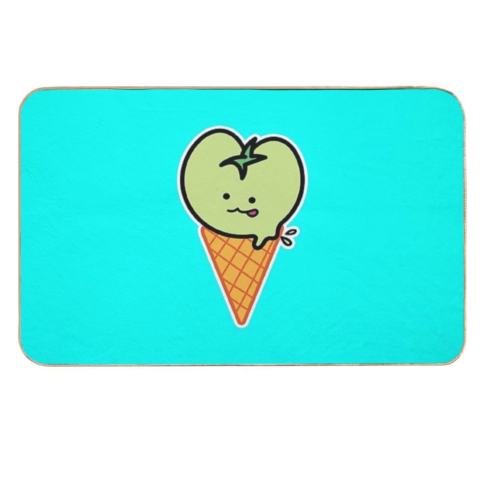 Kawaii Green Tomato Mascot No. 4  Rapid-Drying Bath Mat