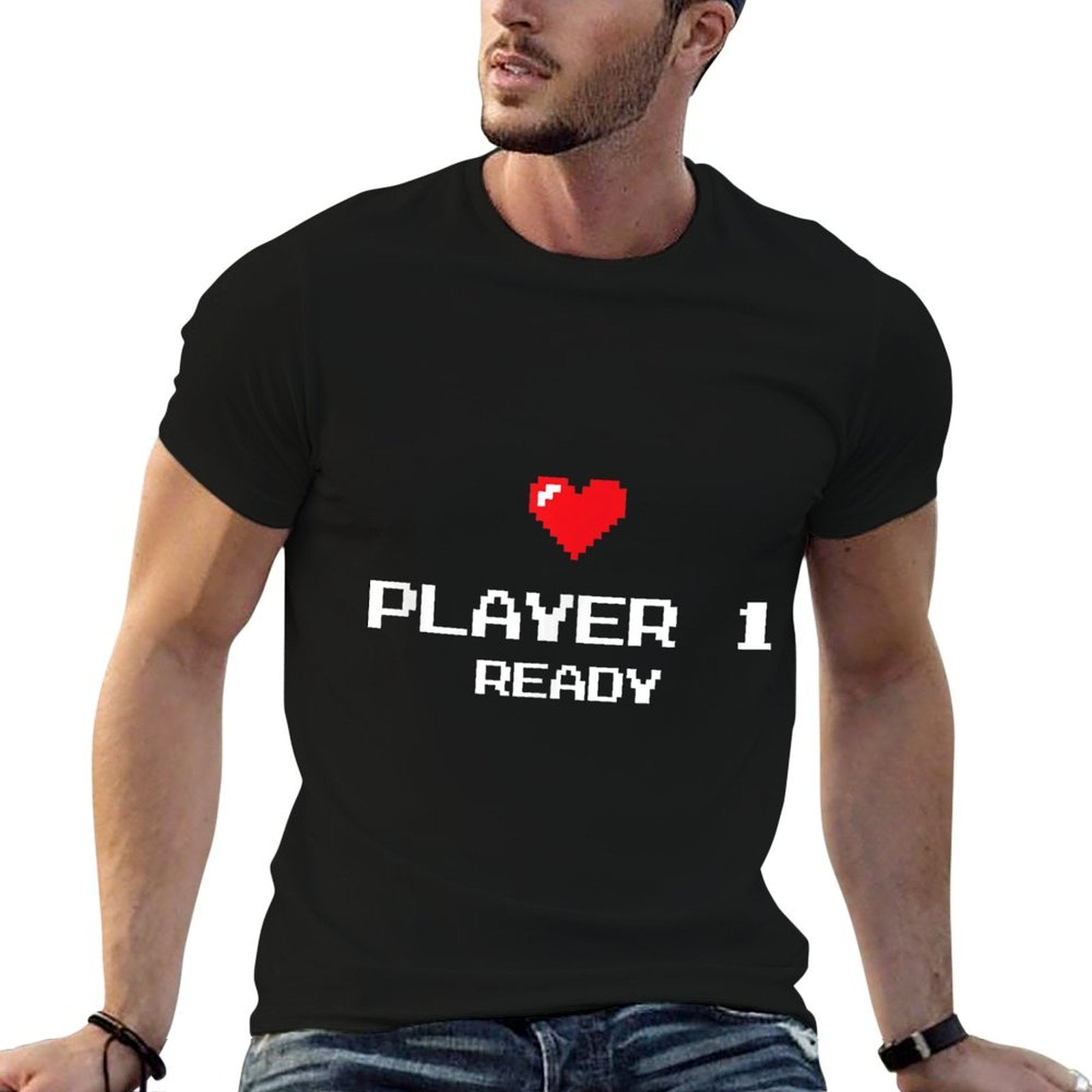 Player 1 Ready - Retro Gaming - New Dad Baby Announcement  Summer-ready Fabric T-Shirt