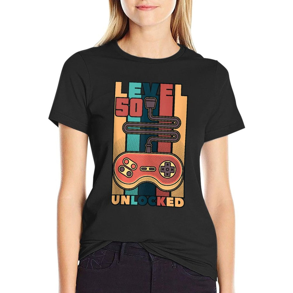 50th Birthday Men Level 50 Unlocked Retro 50 Years Old Gift  Relaxed-fit T-Shirt
