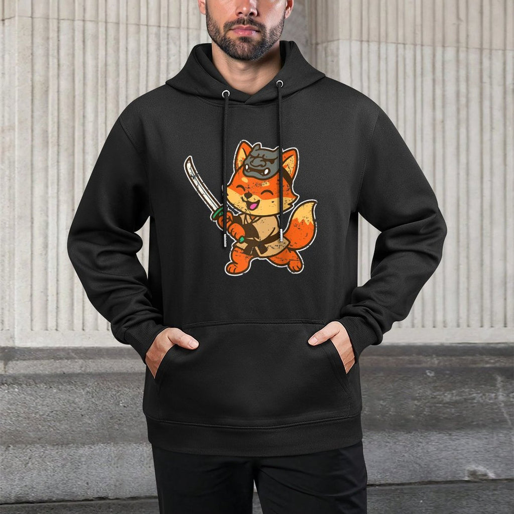 Cute Samurai Fox Katana Warrior Raglan Baseball Shape Retention Hoodie