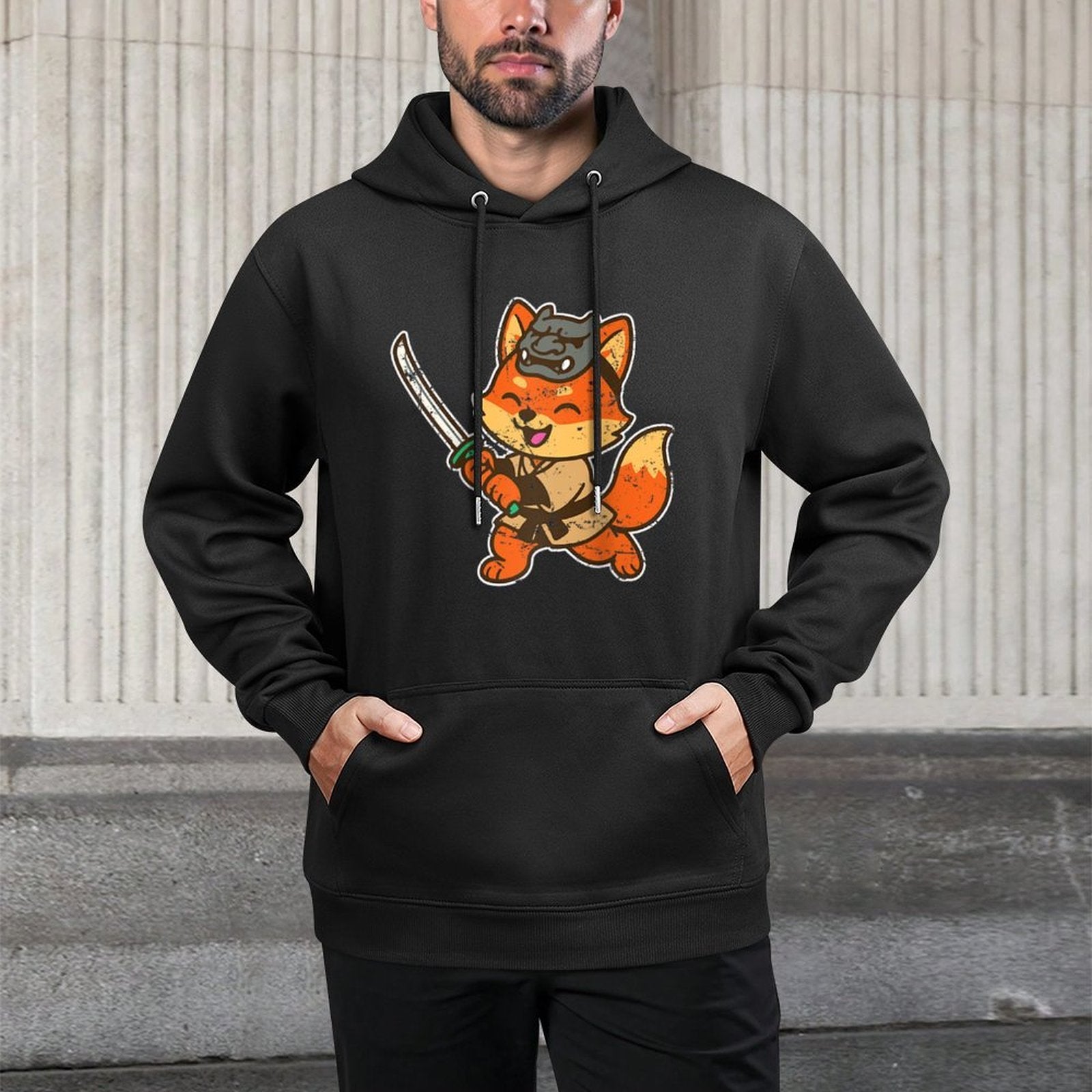 Cute Samurai Fox Katana Warrior Raglan Baseball Shape Retention Hoodie