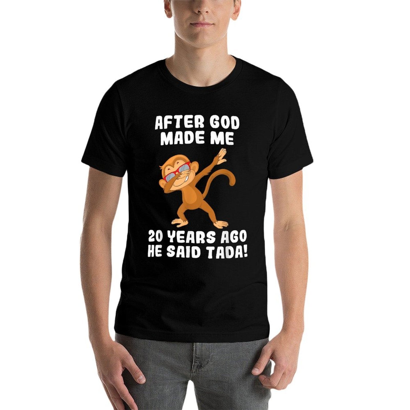 After God Made Me 20 Years Ago Man Woman 20th Birthday  Ribbed Collar T-Shirt
