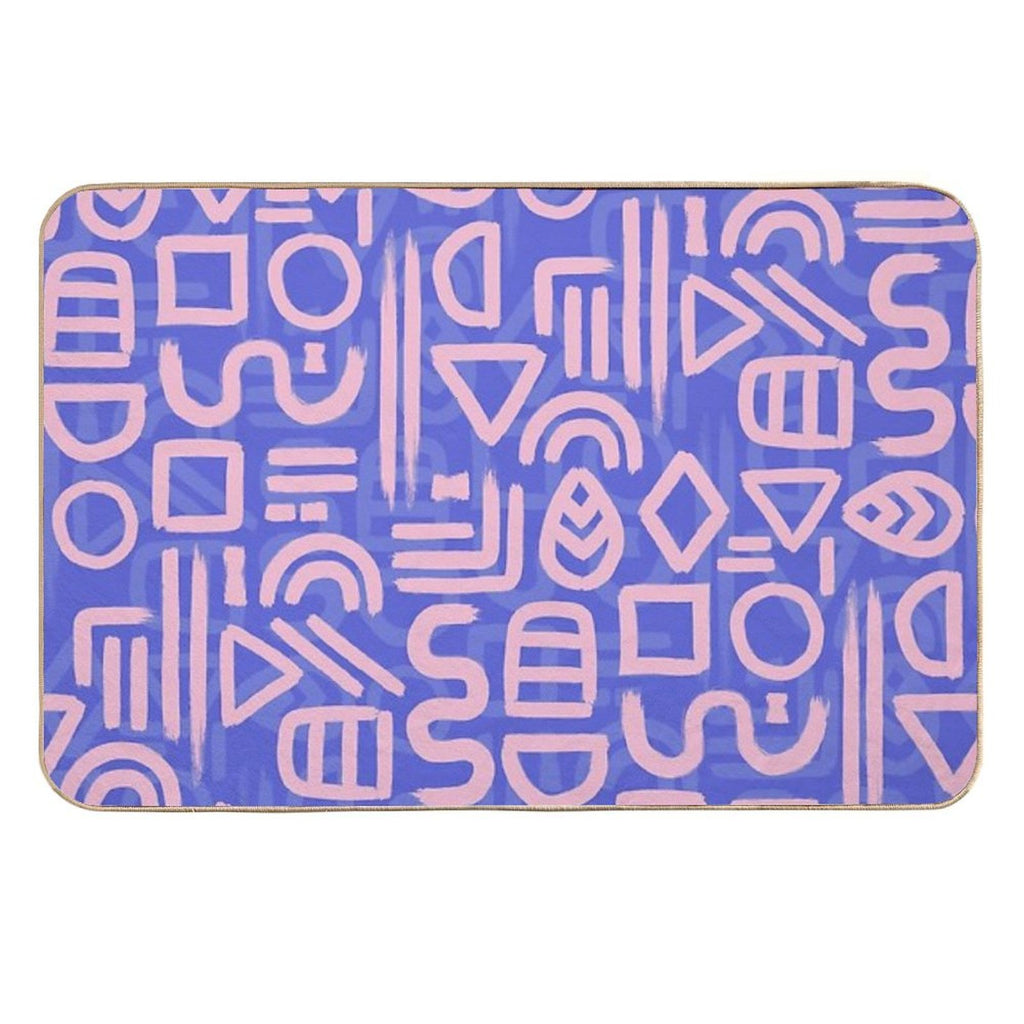 Shapes And Glyphs - Bold Brushstroke Abstract in Pink And Blue  Long-Lasting Bath Mat